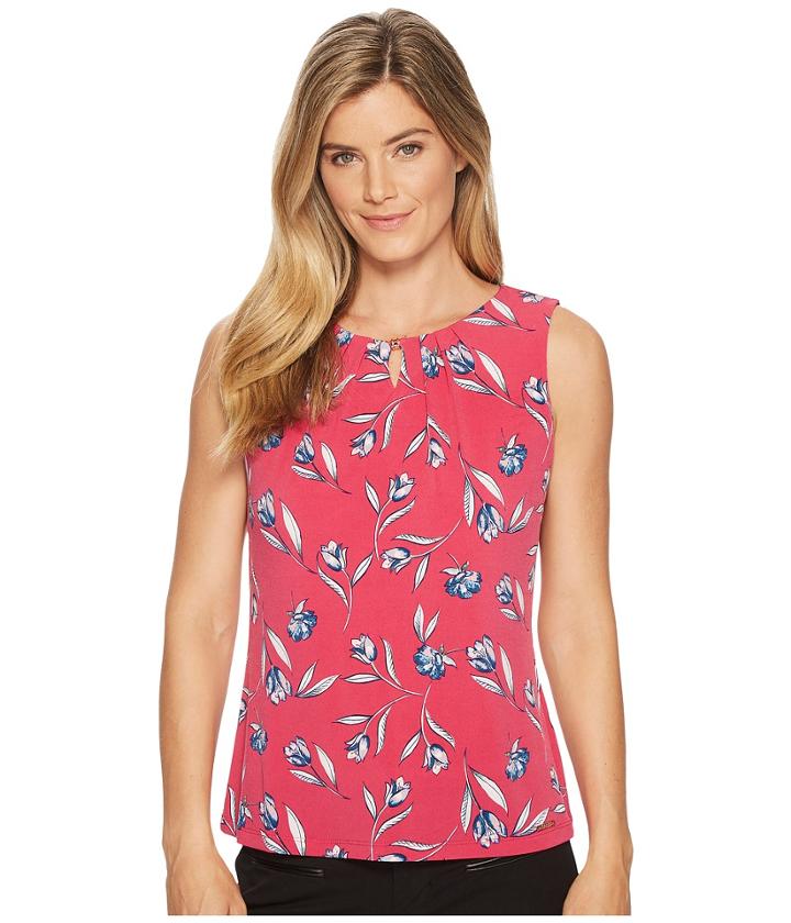 Ivanka Trump - Matte Jersey Printed Bead Neck Sleeveless Top