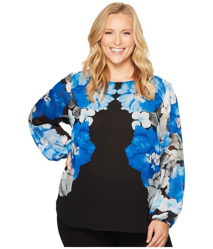 Calvin Klein Plus - Plus Size Printed Peasant Sleeve Blouse
