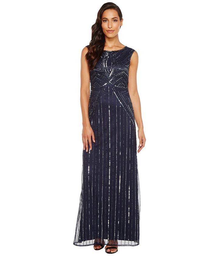 Adrianna Papell - Extended Cap Sleeve Swirl Bead Gown