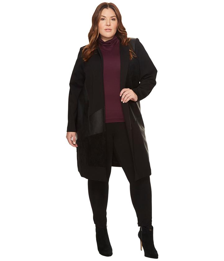 Calvin Klein Plus - Plus Size Long Jacket With Suede And Faux Leather