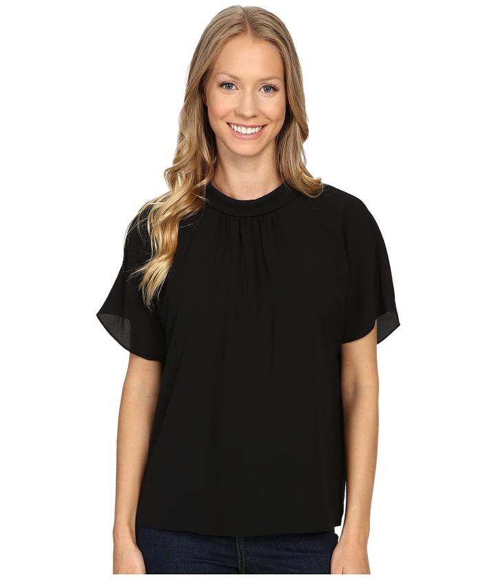 Vince Camuto - Short Sleeve Shirred Mock Neck Blouse
