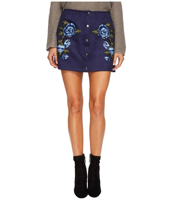 Jack By Bb Dakota - Caliyn Scuba Faux Suede Skirt With Floral Patches