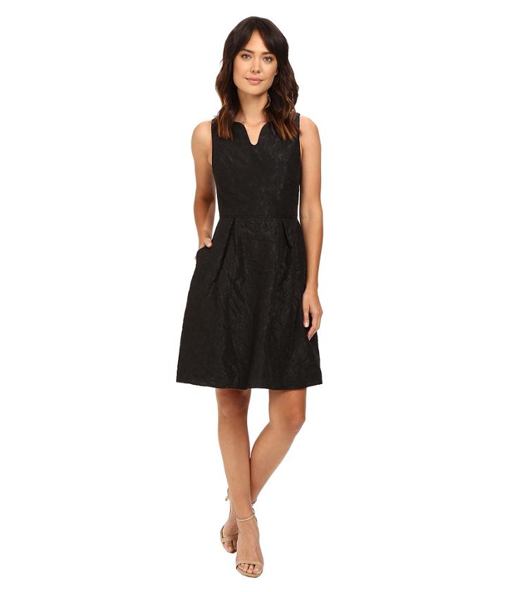 Adrianna Papell - Split Neck Fit Flare W/ Pleated Skirt Dress