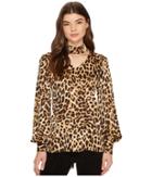 Vince Camuto - Long Sleeve Exotic Animal Choker V-neck Blouse