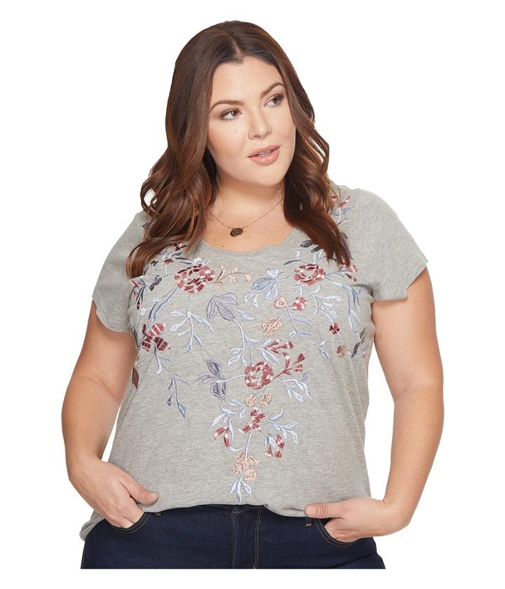 Lucky Brand - Plus Size Floral Embroidered Tee