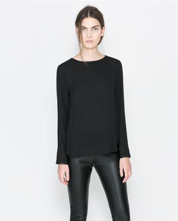 Zara Blouse With Faux Leather Piping