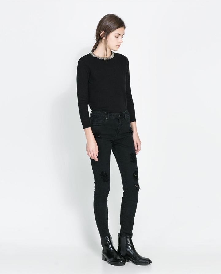 Zara Sweater With Embellished Neckline