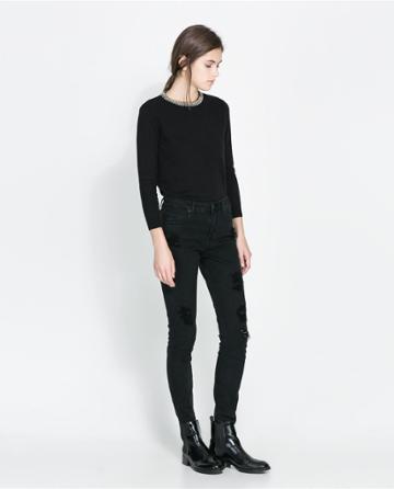 Zara Sweater With Embellished Neckline