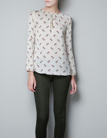 Bird-print Blouse