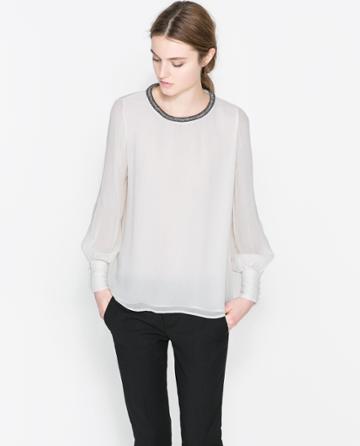 Zara Blouse With Appliqu On The Collar