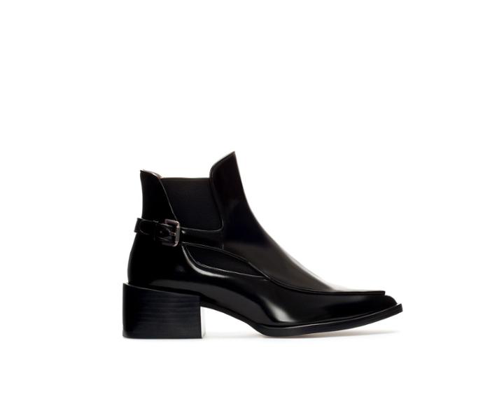 Zara Leather Ankle Boot With Strap