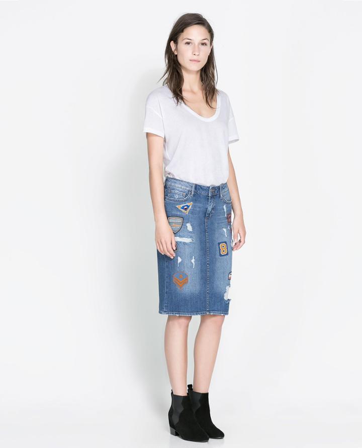 Zara Patched Denim Skirt