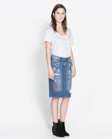 Zara Patched Denim Skirt