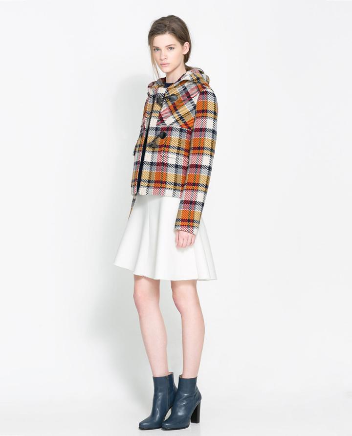 Zara Short Checked Duffle Jacket