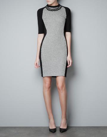 Body Con Dress With Diamante Neckline