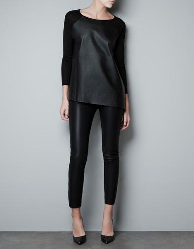 Faux Leather Top With Fabric Sleeves