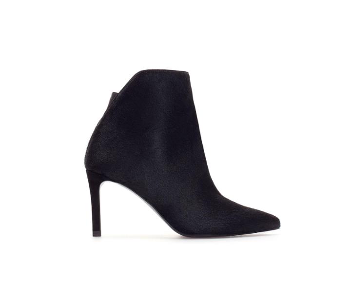 Zara Furry Leather High Heel Ankle Boot