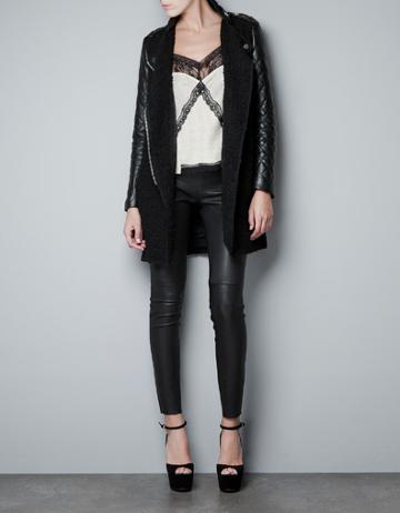 Coat With Quilted Leather Sleeves