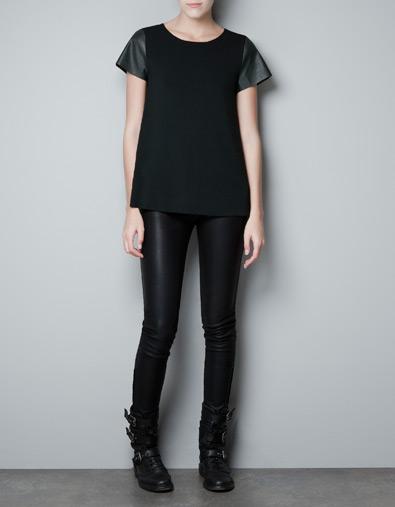 Knit Top With Leather Sleeves