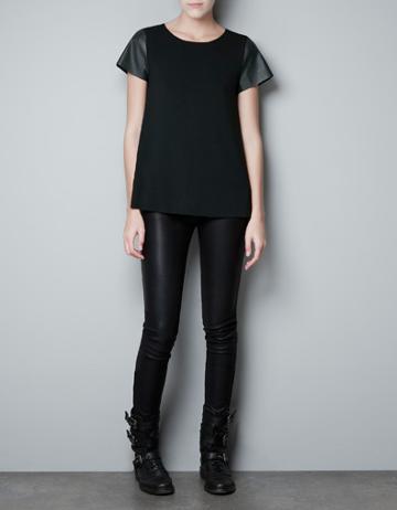 Knit Top With Leather Sleeves