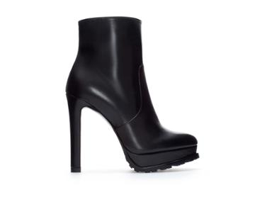 Zara High Heel And Platform Leather Ankle Boot
