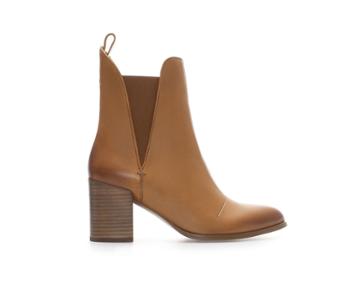 Zara Leather Ankle Boot With Wide Heel