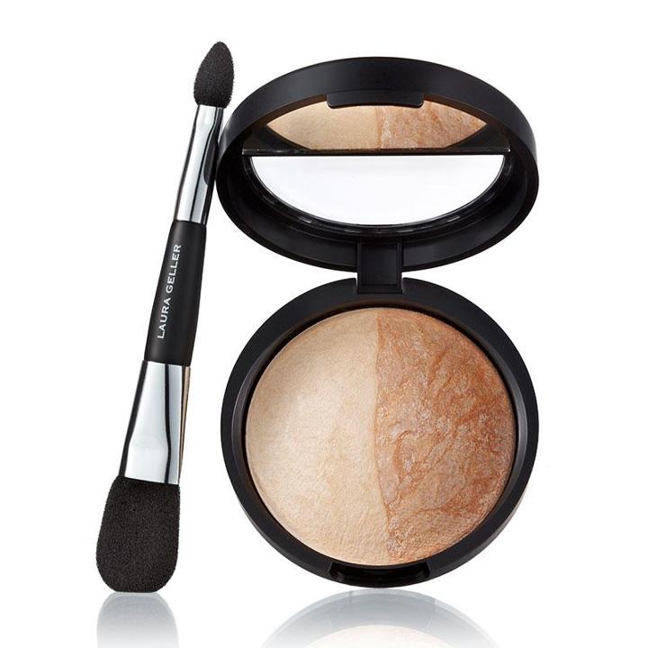 Laura Geller Beauty Baked Highlighter Duo With Double-ended Face And Eye Applicator