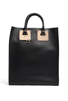 Black Large Structured Leather Tote Bag By Sophie Hulme