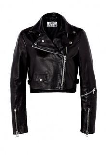 Black Cropped Leather Biker Jacket By Acne